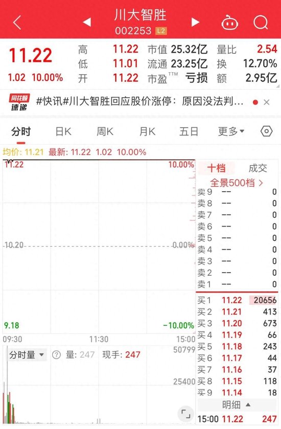 持仓股票配债 川大智胜涨停是资金不理性吗？或与量化有关